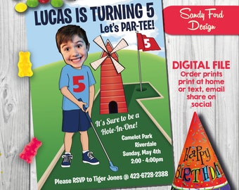 Kid's Golf Birthday Party Invitation - ANY AGE - Personalized with your photo - DIGITAL file