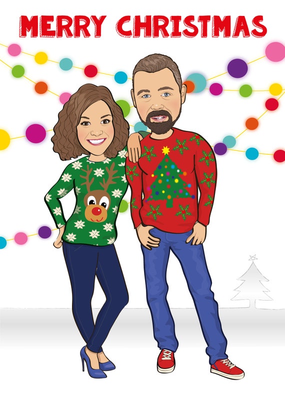 Ugly Christmas Sweater Cute Cartoon Family Christmas Card for 2 or More People Illustrated From Your Photo DIGITAL FILE Etsy New Zealand