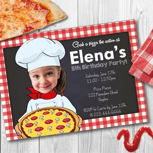 Pizza Birthday Party Invitation for boy or girl - Personalized with your photo DIGITAL FILE