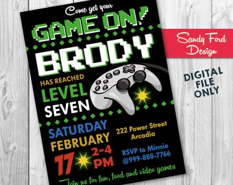 ビデオゲームの招待状、ビデオゲームの誕生日の招待状、ゲームの誕生日、ゲームパーティー、ビデオゲームパーティーの印刷物デジタルファイル