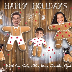 Personalized Family Christmas Card, Funny Photo Christmas Card Gingerbread men for up to 28 people DIGITAL FILE image 2