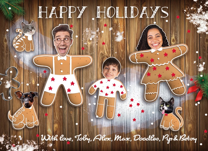 Personalized Family Christmas Card, Funny Photo Christmas Card Gingerbread men for up to 28 people DIGITAL FILE image 2