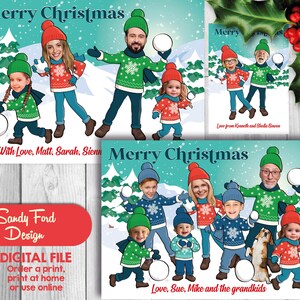Carte de Noël famille bataille de boules de neige, carte de vœux photo drôle - pour 1-10 personnes - fichier numérique
