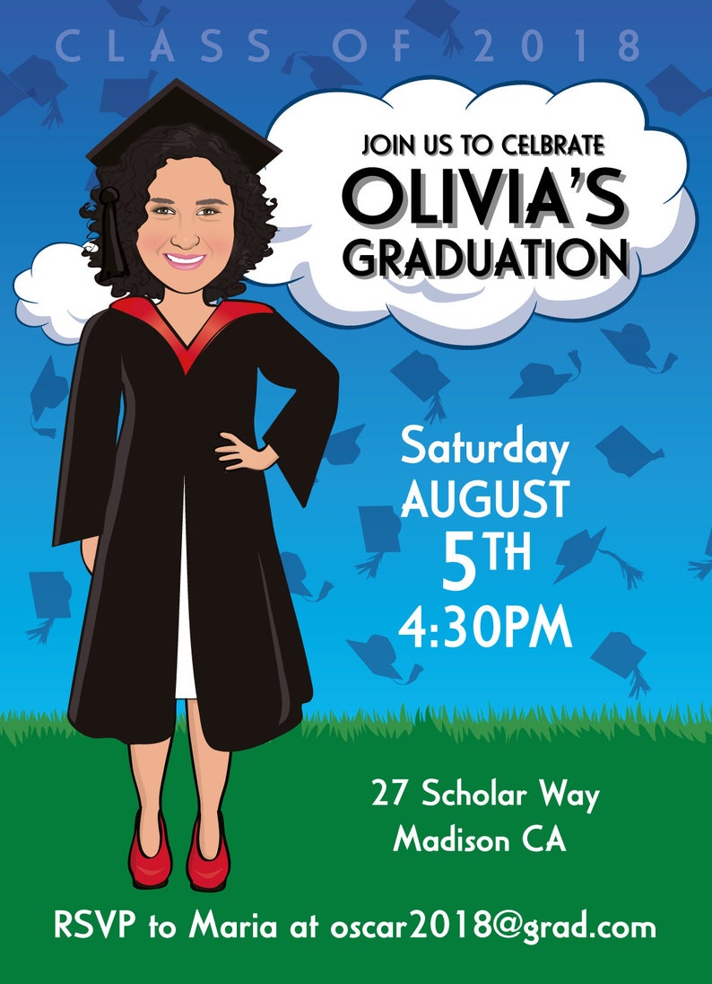 Graduation Invitation, Grad Invites, Graduation Invitation Celebration, Illustrated from photo DIGITAL FILE image 3