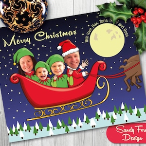 Gepersonaliseerde familiekerstkaart, grappige kerstkaart met foto - voor maximaal 6 personen - arresleetocht - afdrukbaar digitaal bestand