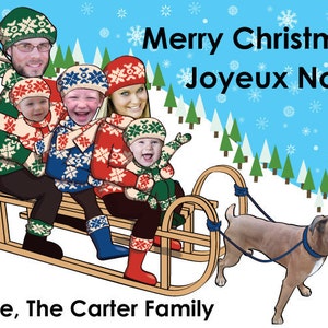 Family Christmas Card, Funny Photo Christmas Card for up to 10 people can include pets Sled DIGITAL FILE image 2