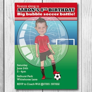 Bubble Soccer Birthday Party Invitation - Illustrated or Personalized with your photo DIGITAL FILE
