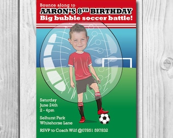 Bubble Soccer Birthday Party Invitation - Illustrated or Personalized with your photo DIGITAL FILE