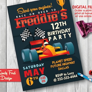 Race Car Invitation, Race Car Birthday Invitation, Go Kart Birthday, Racing Birthday Party Printable DIGITAL FILE
