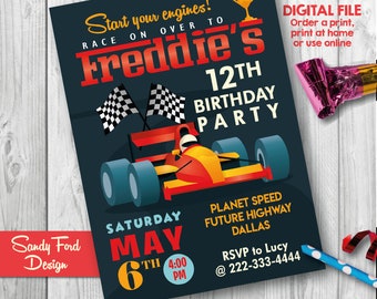 Race Car Invitation, Race Car Birthday Invitation, Go Kart Birthday, Racing Birthday Party Printable DIGITAL FILE