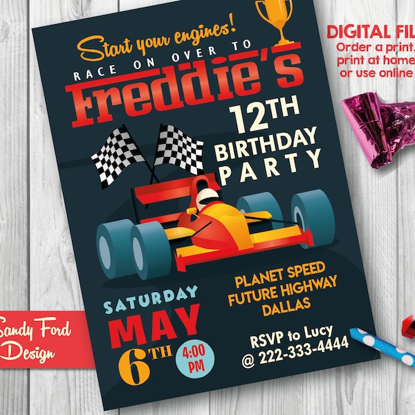 Race Car Invitation, Race Car Birthday Invitation, Go Kart Birthday, Racing Birthday Party Printable DIGITAL FILE