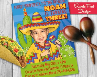 Mexican Fiesta Birthday Party Invitation for boy or girl - Personalized with your photo DIGITAL FILE