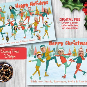Tarjeta navideña familiar, divertida tarjeta navideña con foto - Patinaje sobre hielo - para hasta 20 personas - ARCHIVO DIGITAL