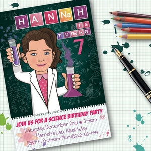 Science Birthday Party Invitation for boy or girl - Illustrated from your photo DIGITAL FILE