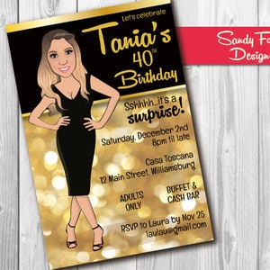 Women's Birthday Party Invitation 30, 40, 50, any age - Illustrated from your photo DIGITAL FILE