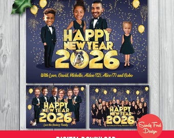 Funny Personalized Happy New Year Card, Family or Company Office Photo Holiday Card - for up to 20 people - DIGITAL FILE