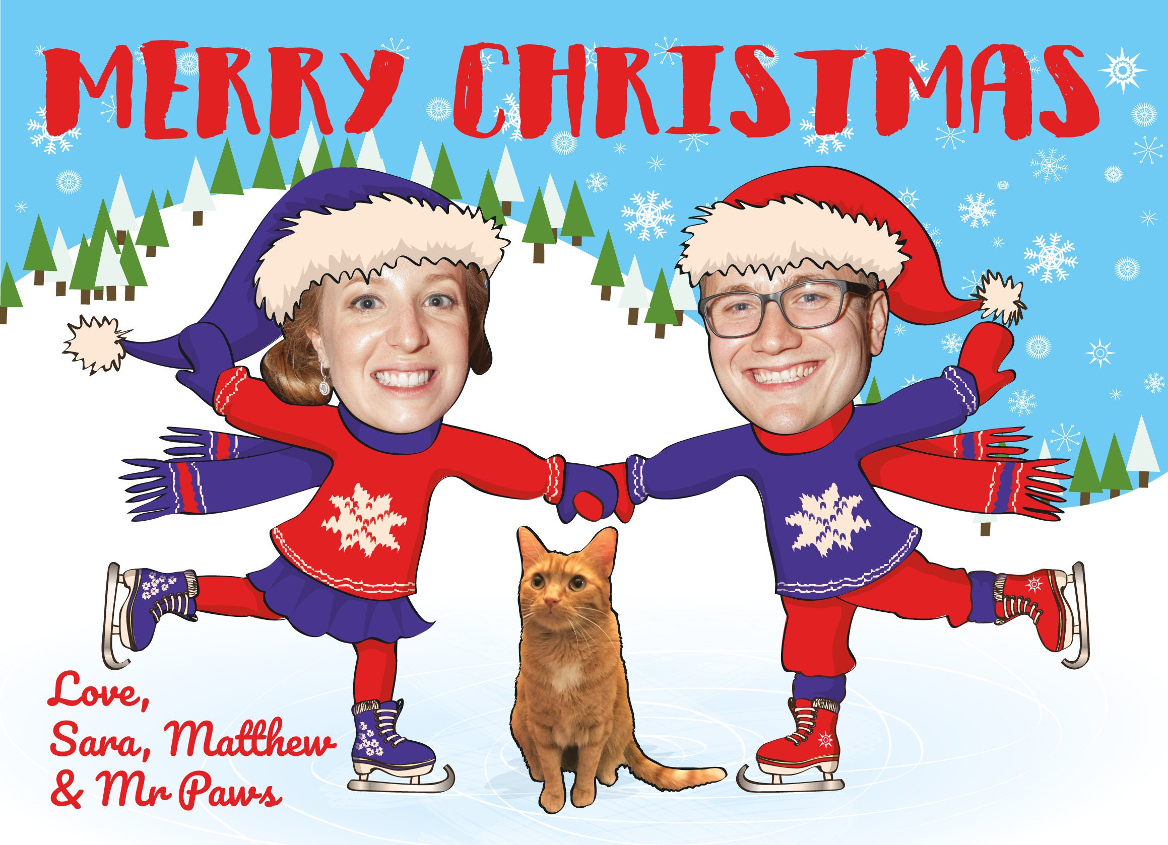 Family Christmas Card Funny Photo Christmas Card Skating - Etsy