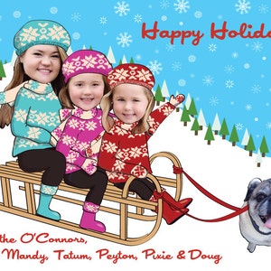 Family Christmas Card, Funny Photo Christmas Card for up to 10 people can include pets Sled DIGITAL FILE image 3