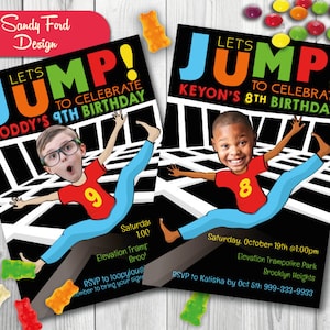 Trampoline Bounce House  Birthday Party Invitation for  BOY - Personalized with your photo DIGITAL FILE