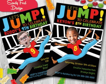 Invitación de fiesta de cumpleaños de casa de rebote de trampolín para niño - personalizada con tu foto archivo DIGITAL