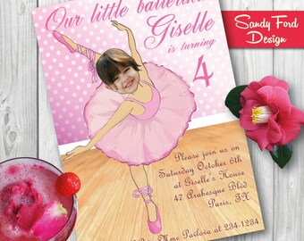 Girl's Ballerina Birthday Invitation - Personalized with your photo DIGITAL FILE