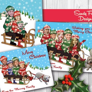 Family Christmas Card, Funny Photo Christmas Card for up to 10 people can include pets Sled DIGITAL FILE image 1