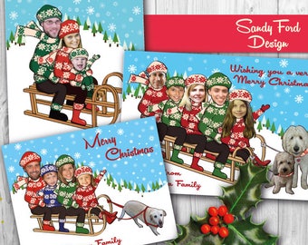 Family Christmas Card, Funny Photo Christmas Card - for up to 10 people (can include pets)  - Sled - DIGITAL FILE