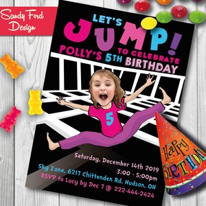 Trampoline Bounce House  Birthday Party Invitation for GIRL - Personalized with your photo DIGITAL FILE