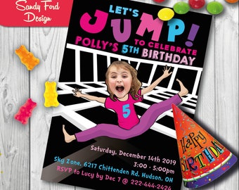 Trampoline Bounce House  Birthday Party Invitation for GIRL - Personalized with your photo DIGITAL FILE