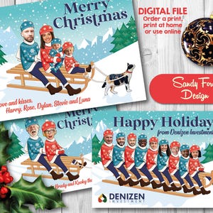 Familiekerstkaart, grappige sleekerstkaart met foto, wintervakantiekaart - voor maximaal 10 personen (inclusief huisdieren) - slee - DIGITAAL BESTAND