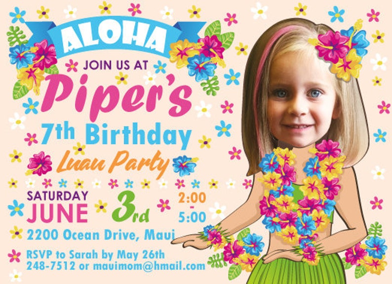 Hawaiian Luau Party Birthday Invitation Personalized With  Etsy