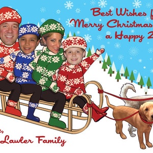 Family Christmas Card, Funny Photo Christmas Card for up to 10 people can include pets Sled DIGITAL FILE image 5