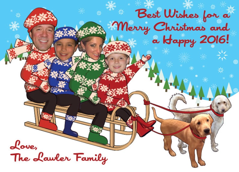 Family Christmas Card, Funny Photo Christmas Card for up to 10 people can include pets Sled DIGITAL FILE image 5