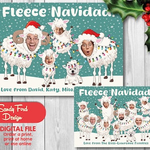 Carte de Noël de famille en polaire Navidad, carte de vœux photo drôle mouton - pour 1-15 personnes - fichier numérique