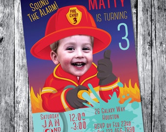 Firefighter Invitation Red  DIGITAL FILE Personalized with photo