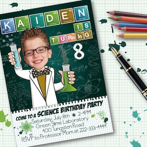 Boy&#39;s Science Birthday Party Invitation - Printable personalized photo invitation