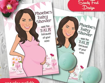 Personalized Baby Shower Favor. Eos Balm holder. Mom-to-be Caricature. Illustrated from your photo - DIGITAL FILE