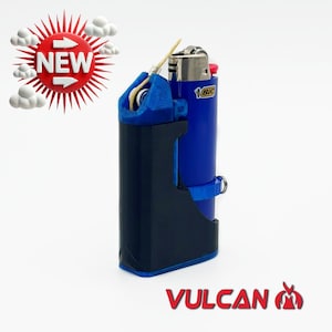 Hemp Wick Dispenser/Lighter Holder. 4-in-1 Vulcan MAX (Fits Large Bic & Cylindrical Clipper) Black Body/ Green/Blue Theme