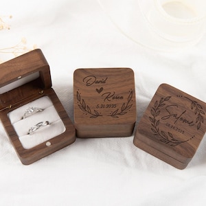 Engraved Wooden Ring Box, Custom Wedding Ring Box, Engagement Ring Box, Ring Bearer Ring Box, Wedding Ring Box Holder, 2 slots Ring Box