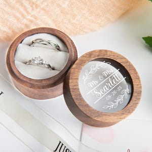 Personalized Wooden Wedding Ring Box with Clear Acrylic Cover, Custom Engraved Engagement Proposal Holder, Anniversary Gift For Her