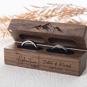 Personalized Wedding Ring Box, Wide Wood Double Ring Box, Ring Bearer Box, Slim Unique Ring Holder, Ring Box Proposal, Modern Rustic Wedding