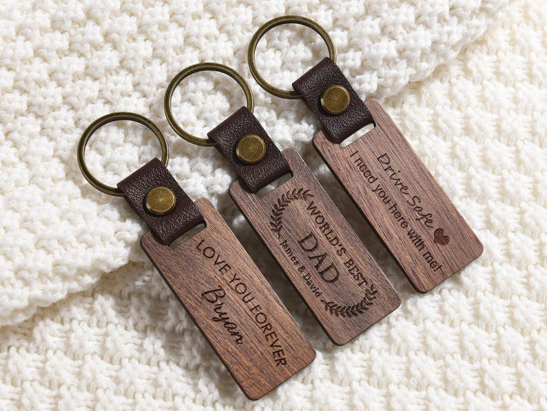 Personalized Walnut Wood Keychain, Engraved Keychain, Custom Wood Key ...