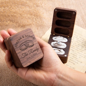 Individuell gravierte Ringkiste, Ringkästchen mit Gravur, Ringkästchen für Hochzeit, Verlobungsring, Ringträger, Geschenk für sie