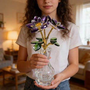 Kunstbloemen in geel - witte vaas - complete set