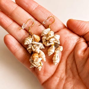Conch Shell Cluster Earrings, Gold Boho Dangle, Handmade Beach Jewelry Gift for Her, Coastal Earrings Canada