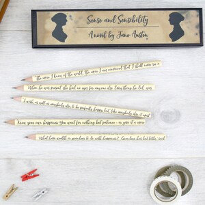 Sense and Sensibility Gift, Jane Austen Book Quote Pencils, Handmade in Ireland image 2