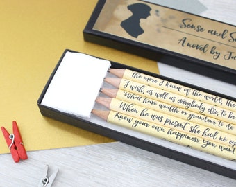Sense and Sensibility Gift, Jane Austen Book Quote Pencils, Handmade in Ireland