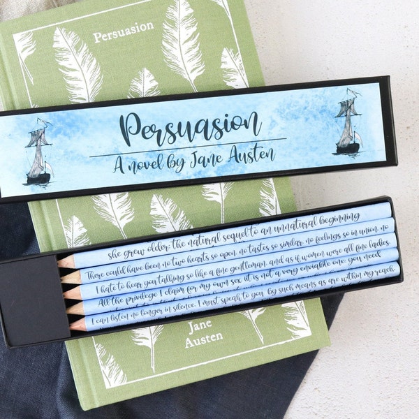 Persuasion by Jane Austen Quote Pencils, Gifts for Book Lovers Handmade in Ireland