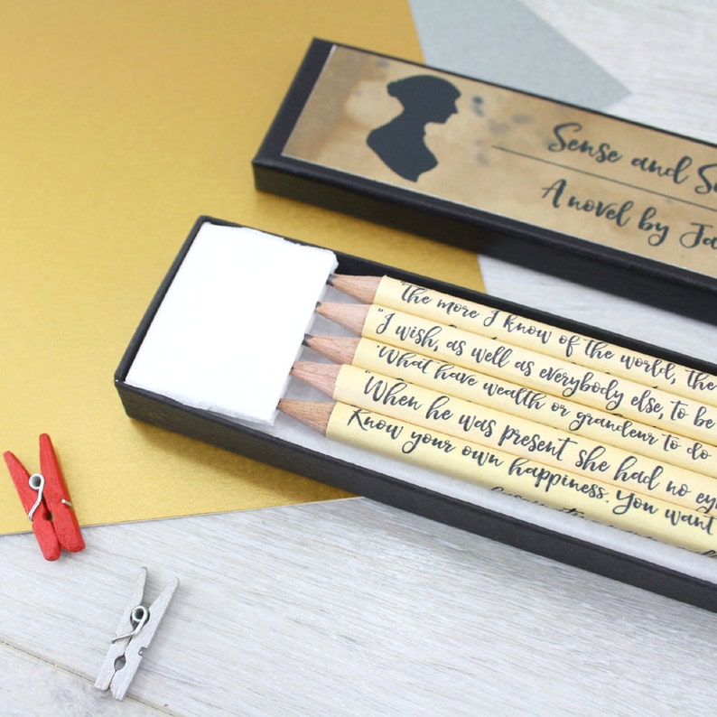 Sense and Sensibility Gift, Jane Austen Book Quote Pencils, Handmade in Ireland image 1