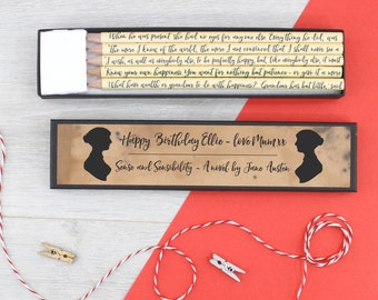 Gepersonaliseerde zin en gevoeligheid Cadeau - Jane Austen Quote Potloden in een gepersonaliseerde gift box